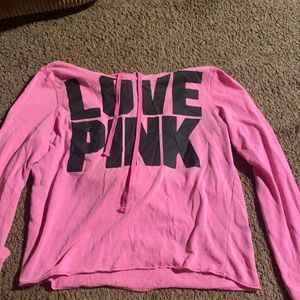 pink long sleeve hoodie crop top
